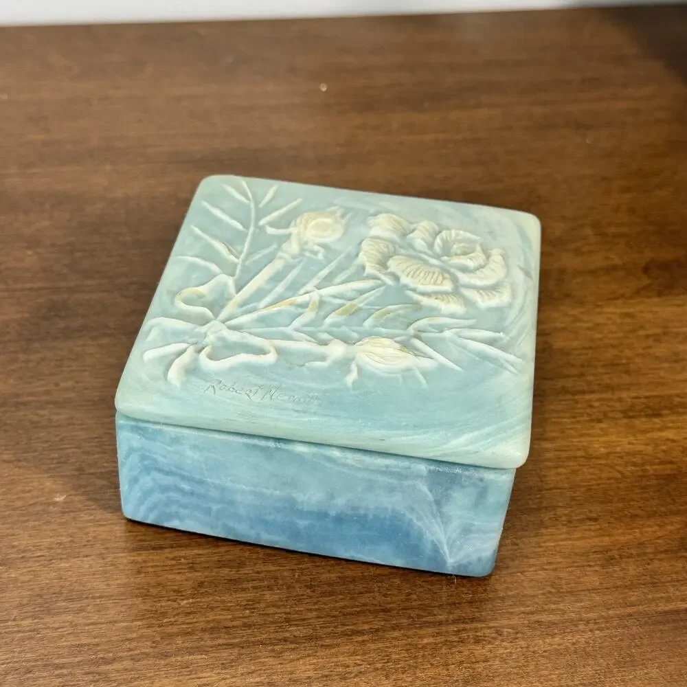 Vintage Robert Nerrin Design Gifts Intern'l Inc. Blue Floral Trinket Box USA